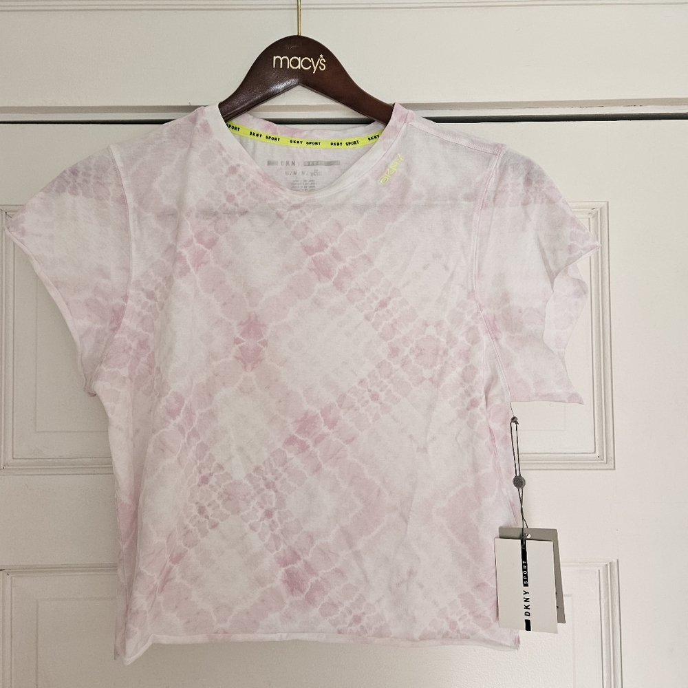 NWT DKNY sports T-shirt tie dye pink white size medium